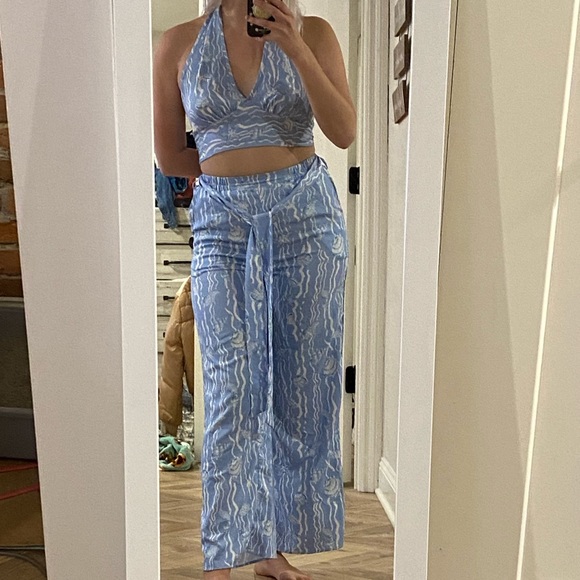 Cider Pants & Jumpsuits Medium Blue And White Cider Set Poshmark